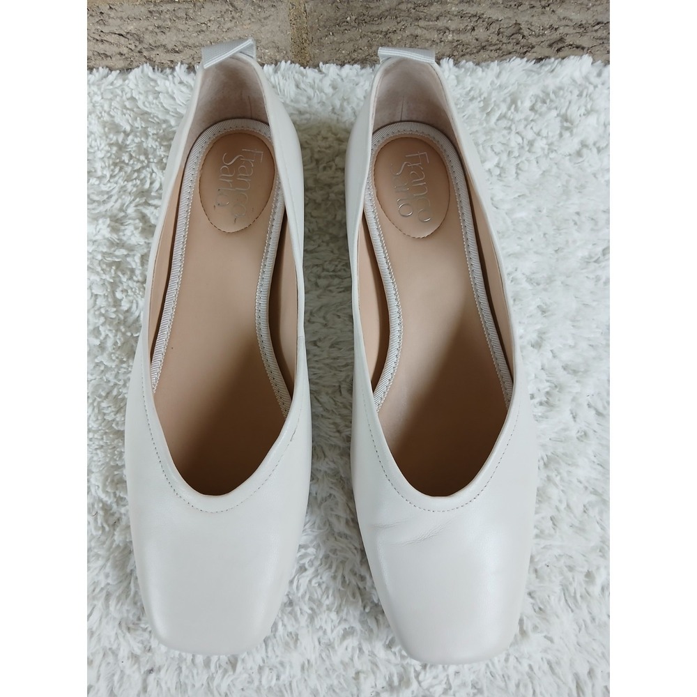 Franco Sarto Women's Cream Square Toe Leather Ballet Flats Sz 9.5